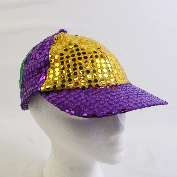 Lot of 2 Multicolor Shimmery Metallic Mardi Gras Baseball Caps Adult One Size