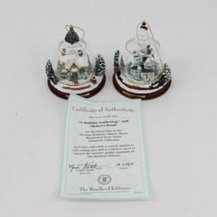 2002 Thomas Kinkade Winter Places Snow Globes Set 3 Holiday Gathering w/ COA