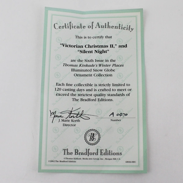 Thomas Kinkade Winter Places Snow Globe Set #6 Victorian Xmas II & Silent Night