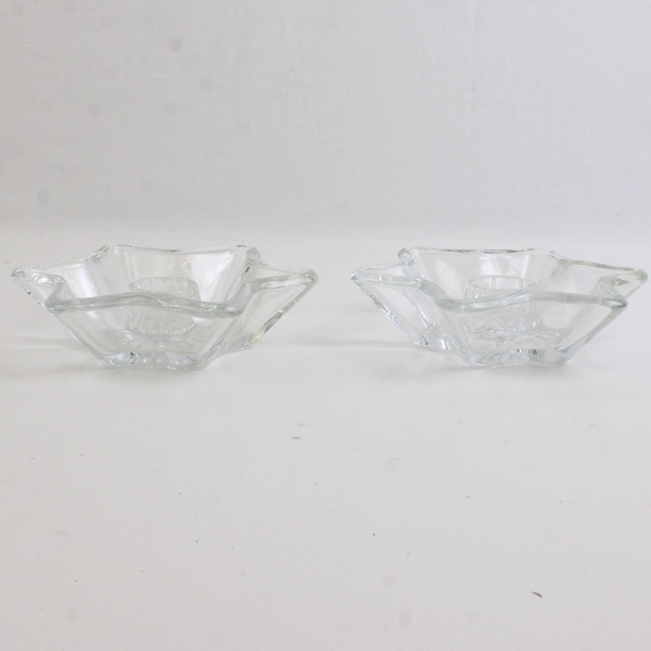 Set of 2 Clear Glass Star-Shaped Taper Candle Holders
