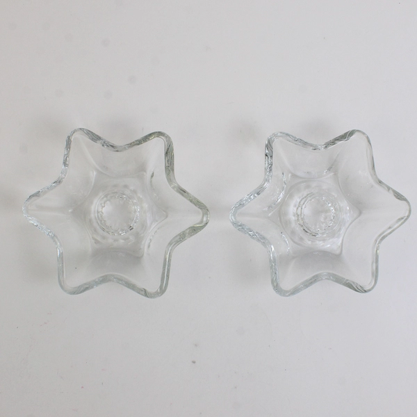 Set of 2 Clear Glass Star-Shaped Taper Candle Holders