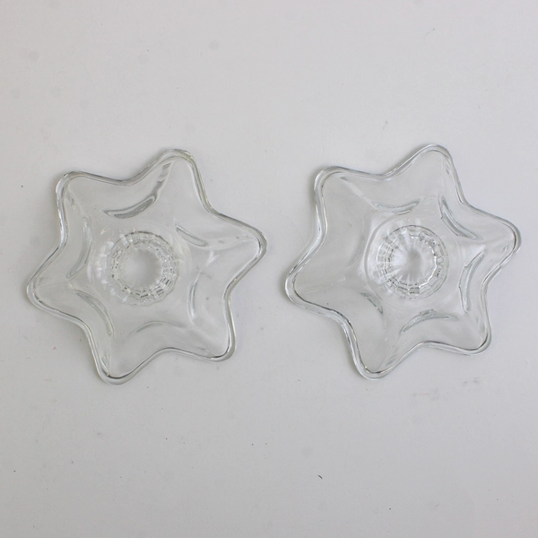 Set of 2 Clear Glass Star-Shaped Taper Candle Holders