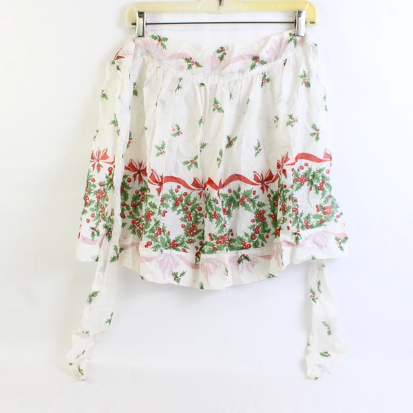 Vintage Handmade Holly and Ribbon Christmas Women's Half Apron FLAWED
