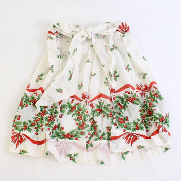 Vintage Handmade Holly and Ribbon Christmas Women's Half Apron FLAWED