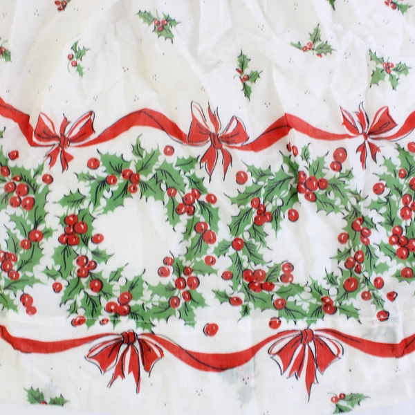 Vintage Handmade Holly and Ribbon Christmas Women's Half Apron FLAWED