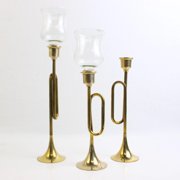 Set of 3 VTG Christmas Around The World Brass Bugle Candleholders MISSING PIECE