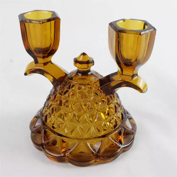 Vintage Imperial Glass Katy Amber Gold Double Stick Candle Holder 4.5in