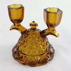 Vintage Imperial Glass Katy Amber Gold Double Stick Candle Holder 4.5in