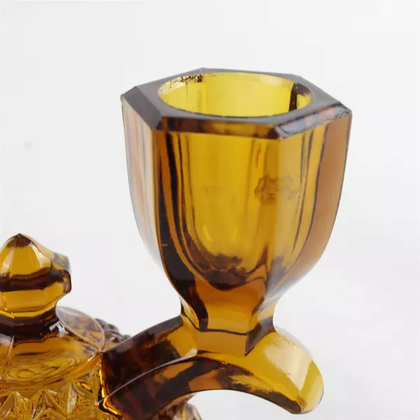 Vintage Imperial Glass Katy Amber Gold Double Stick Candle Holder 4.5in