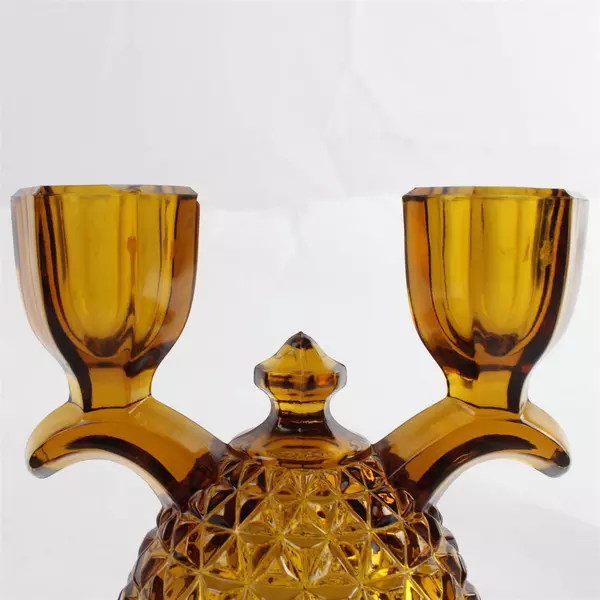 Vintage Imperial Glass Katy Amber Gold Double Stick Candle Holder 4.5in