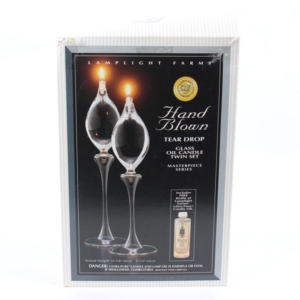Lamplight Farms Hand Blown Teardrop Glass Oil Candle Masterpiece Series Twin Set