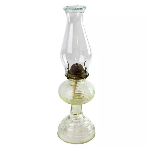 Vintage Early American Clear Glass Beehive Pattern Oil Hurricane Lamp