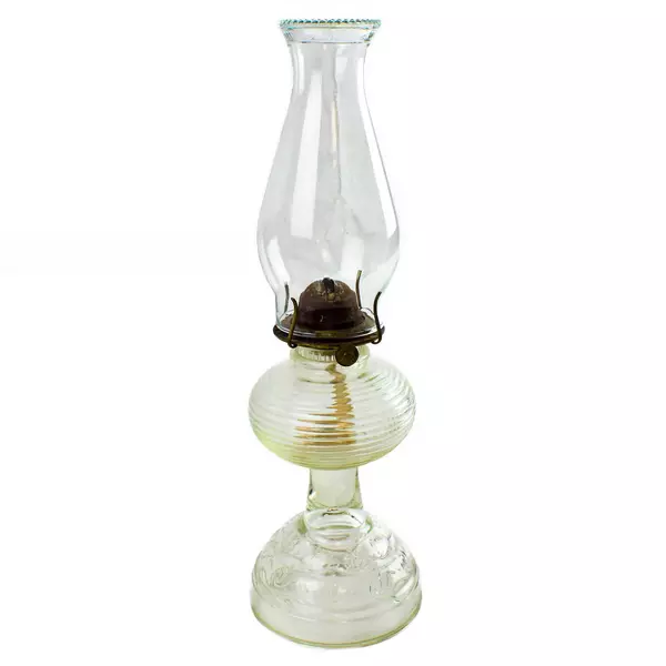Vintage Early American Clear Glass Beehive Pattern Oil Hurricane Lamp