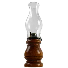 Vintage Hurricane Oil Lamp with Wood Base 14.5" Tall Rustic Decor