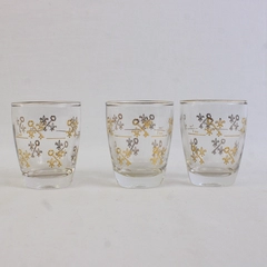 Lot Of 3 Unbranded Matching Clear Glass Shot Glasses Gold Accent Key 2.5" Tall