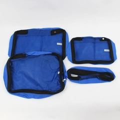 Lot of 4 Matching Blue Polypropylene Lunch Bags with Top Zippers & Mesh Pockets