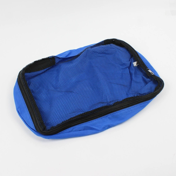 Lot of 4 Matching Blue Polypropylene Lunch Bags with Top Zippers & Mesh Pockets