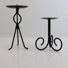 Lot Of 2 Unbranded Solid Black Color Metal Pillar Candle Holders 8.75" & 6.5"