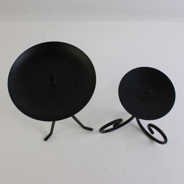 Lot Of 2 Unbranded Solid Black Color Metal Pillar Candle Holders 8.75" & 6.5"