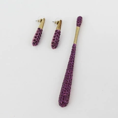 Purple Crystal Drop Earrings With Matching Pendant