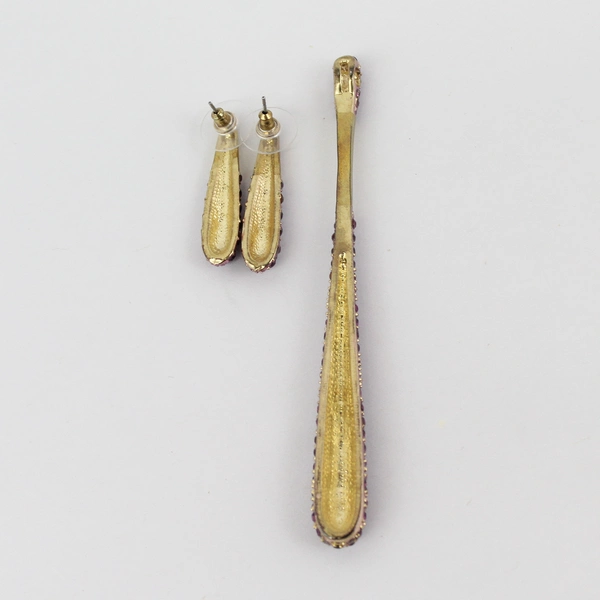 Purple Crystal Drop Earrings With Matching Pendant