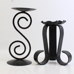 Lot Of 2 Unbranded Solid Black Color Metal Pillar Candle Holder 8.75" & 7" Tall