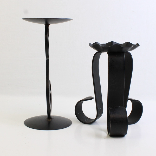 Lot Of 2 Unbranded Solid Black Color Metal Pillar Candle Holder 8.75" & 7" Tall