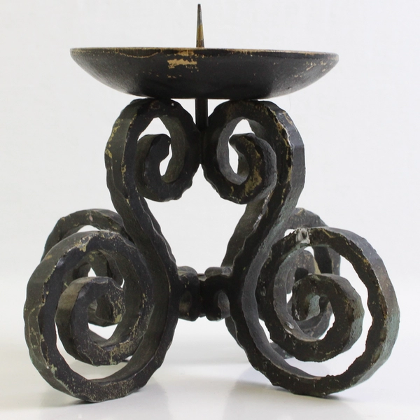 Hallmark Candles Solid Black Color Metal Pillar Candle Holder Swirl Pattern 6"