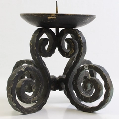 Hallmark Candles Solid Black Color Metal Pillar Candle Holder Swirl Pattern 6"