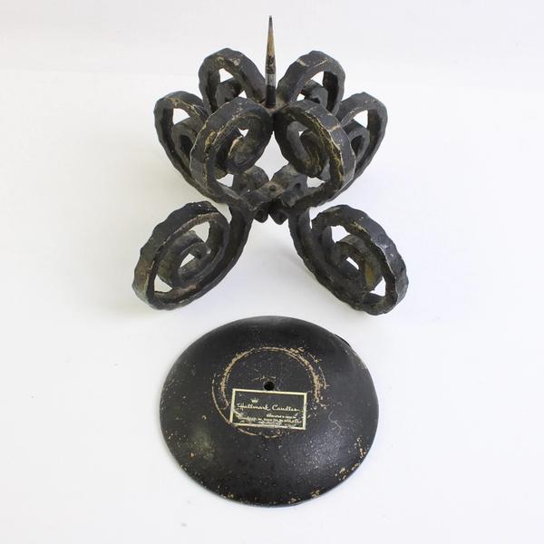 Hallmark Candles Solid Black Color Metal Pillar Candle Holder Swirl Pattern 6"