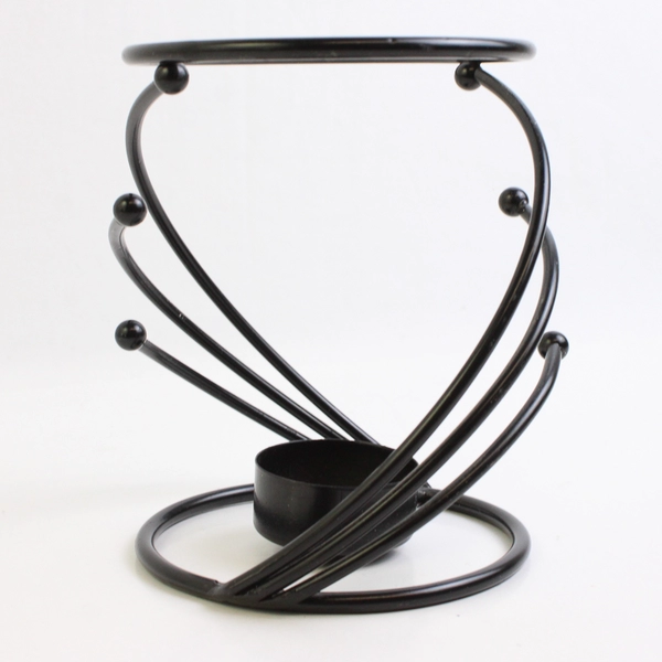 Unbranded Solid Black Color Metal Tealight Candle Holder Swirl Pattern 5" Tall