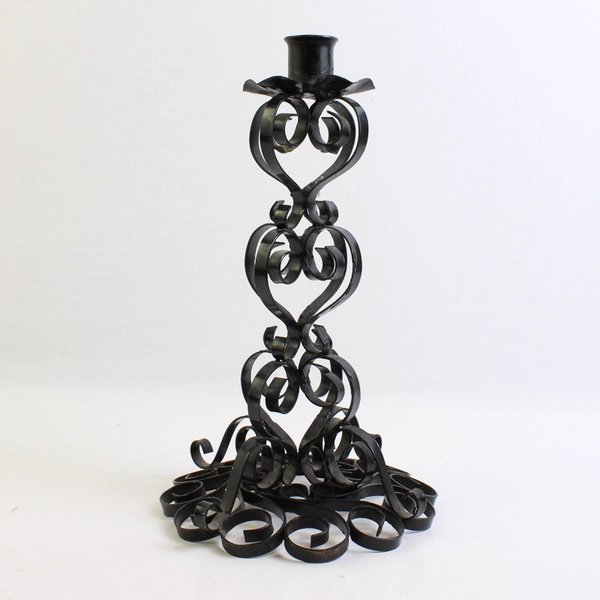 Unbranded Solid Black Color Metal Taper Candle Holder Swirl Pattern 10" Tall