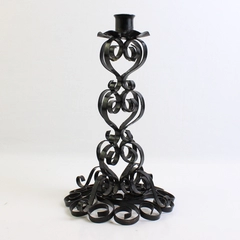 Unbranded Solid Black Color Metal Taper Candle Holder Swirl Pattern 10" Tall