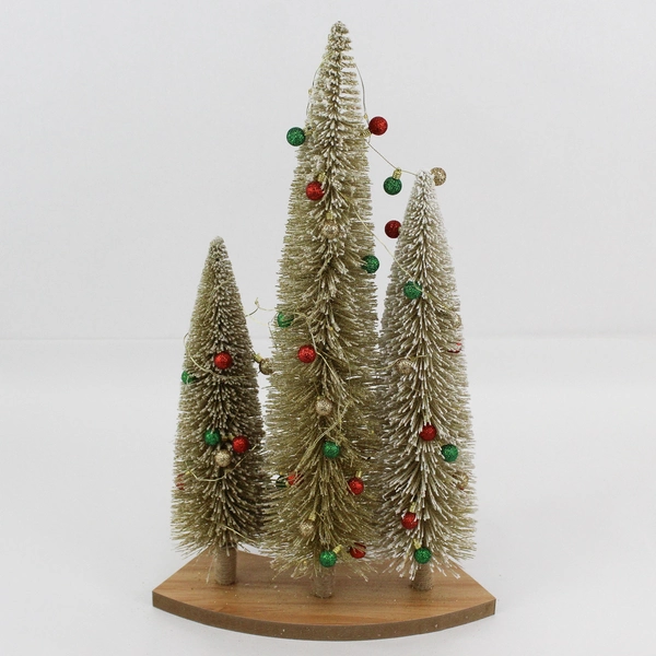 GTS Creative 3 Lighted And Glitter Christmas Trees Mantle Shelf Table Decoration
