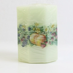 Unbranded Fruit Print Sides Pillar Candle Octagon Shaped 4.25" Tall