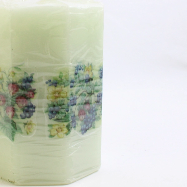 Unbranded Fruit Print Sides Pillar Candle Octagon Shaped 4.25" Tall