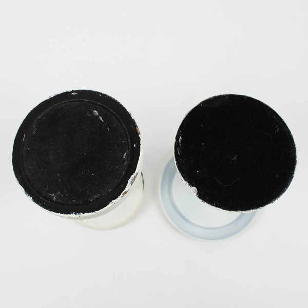 Lot Of 2 Unbranded White W/ Faux Patina Pillar Candle Holders 7" & 6.25" Tall