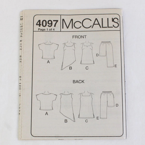 McCall's Easy 4097 Outfit Patterns Womens Size RR (18W-24W, 36-42) 2003