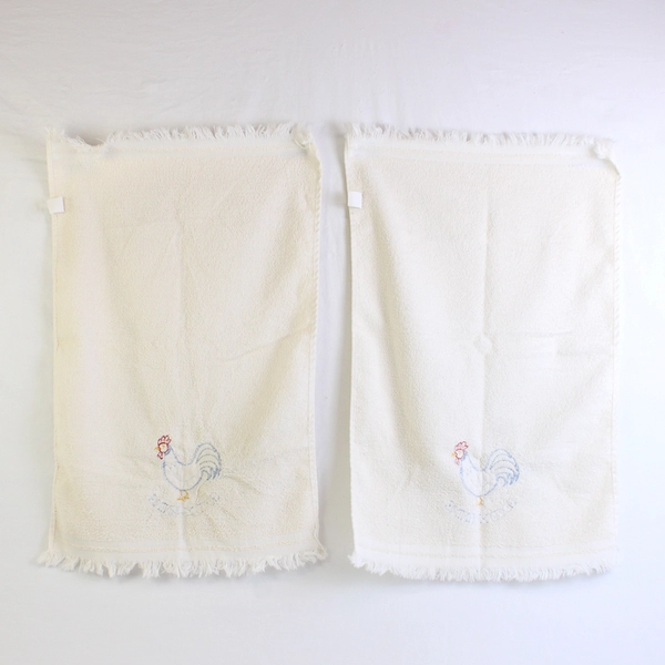 Lot Of 2 Hedaya Bros 100% Cotton White W/ Chicken Dish Towels 16" x 24"