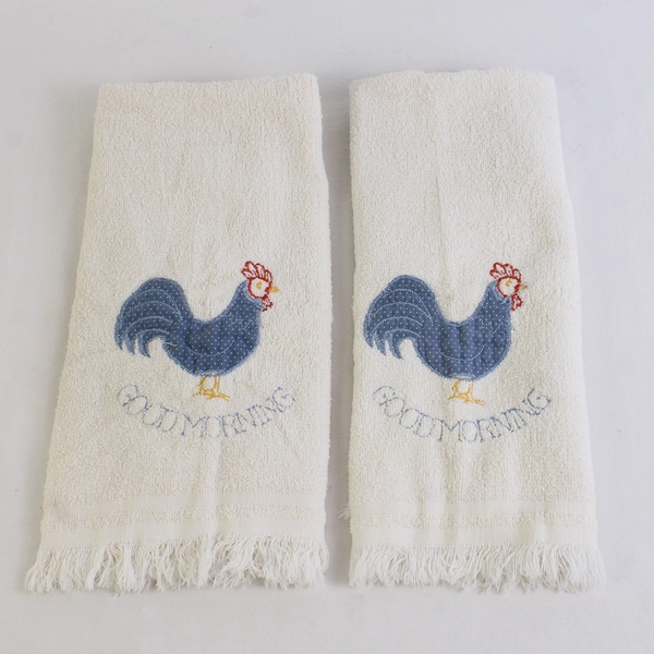Lot Of 2 Hedaya Bros 100% Cotton White W/ Chicken Dish Towels 16" x 24"