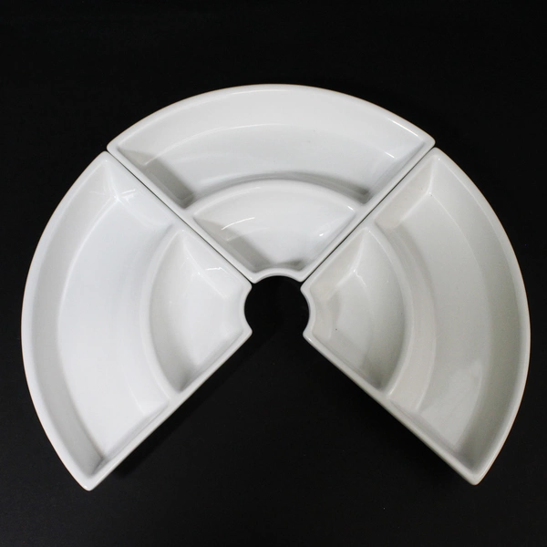 3 Certified International White Ceramic Divided Replacement Lazy Susan Bowls