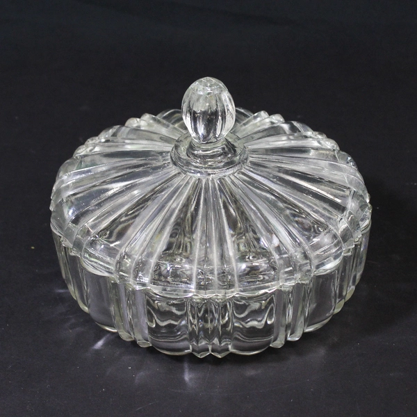Vintage Anchor Hocking Old Cafe Lidded Candy Dish Clear 7 Inch