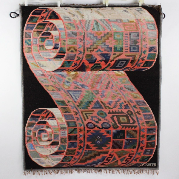 70's Victor E. Sulca Abstract Peruvian Wool Woven Tapestry