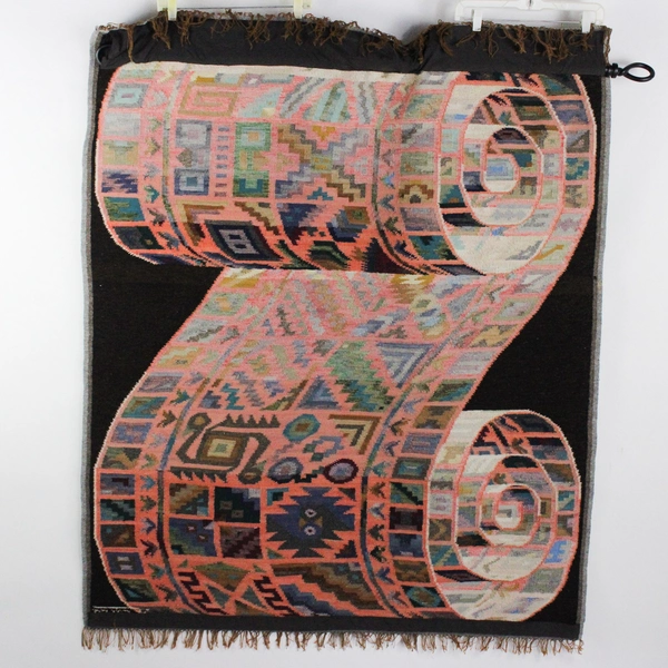 70's Victor E. Sulca Abstract Peruvian Wool Woven Tapestry