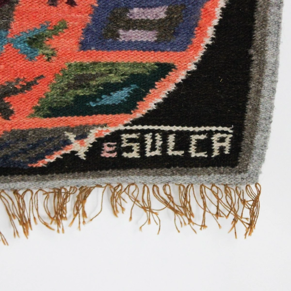70's Victor E. Sulca Abstract Peruvian Wool Woven Tapestry
