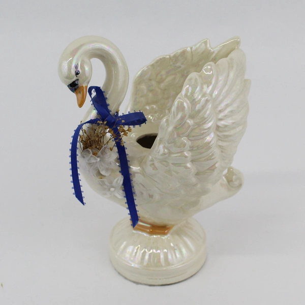 Vintage Iridescent White Swan Taper Candle Holder