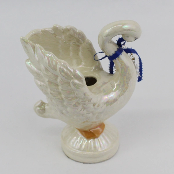 Vintage Iridescent White Swan Taper Candle Holder