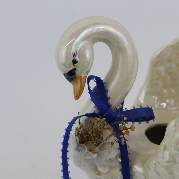Vintage Iridescent White Swan Taper Candle Holder