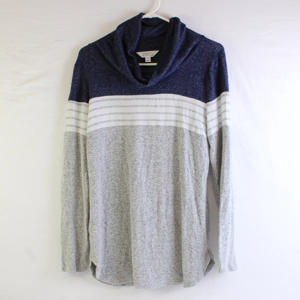 Market & Spruce Women's M Navy/White/Gray Colorblock Turtleneck Sweater 