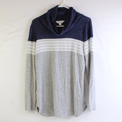 Market & Spruce Women's M Navy/White/Gray Colorblock Turtleneck Sweater 